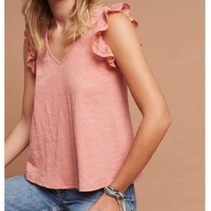 Anthropologie Eri + Ali Pink V-Neck Ruffled Tank